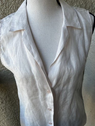 Equipment Linen/silk Pale Pink Sleeveless, V-neck Button Up Blouse, Med. - Picture 4 of 11