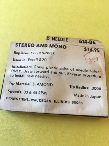 Original NOS Pfanstiehl Needle Stylus 614-D6 for Excell S-70-SR Excell S-70 - Picture 2 of 2