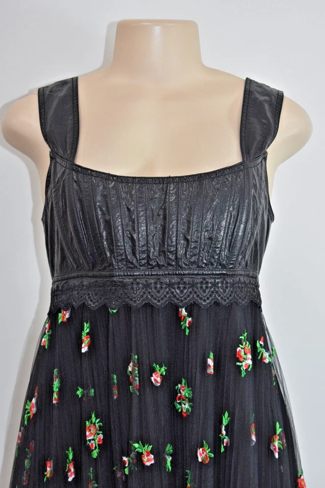 Alberto Ferretti черный кружева/кожа цветочный длинное платье размер 42 / 8 США на продажу sn - Изображение 3 из 4