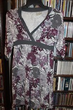 Athleta Gray Purple Floral Faux Wrap Viscose knit Dress Ladies S (b27)