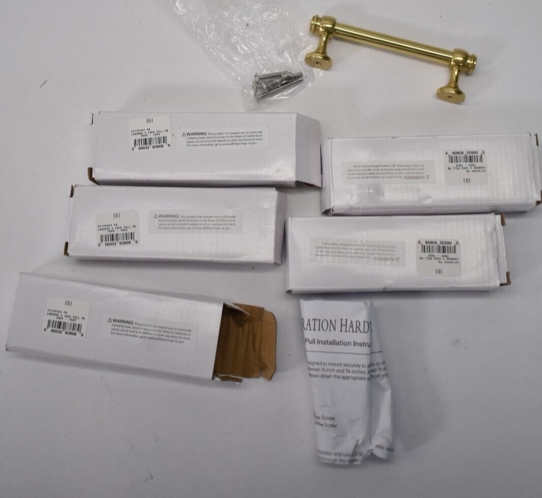 Lot of 5 Restoration Hardware Lugarno 4' Drawer Pull Polished Brass