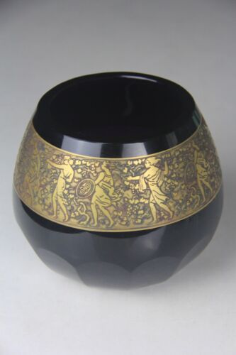 A MOSER DEEP AMTHEYST ART GLASS VASE W/CUT BACK CLASSICAL FRIEZE