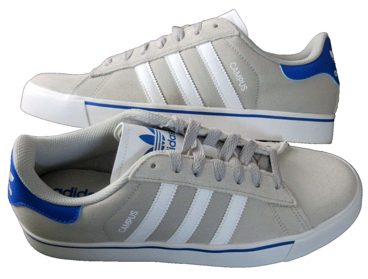 Adidas Men's Campus Vulc Grey Blue White Soccer Skate Shoes White