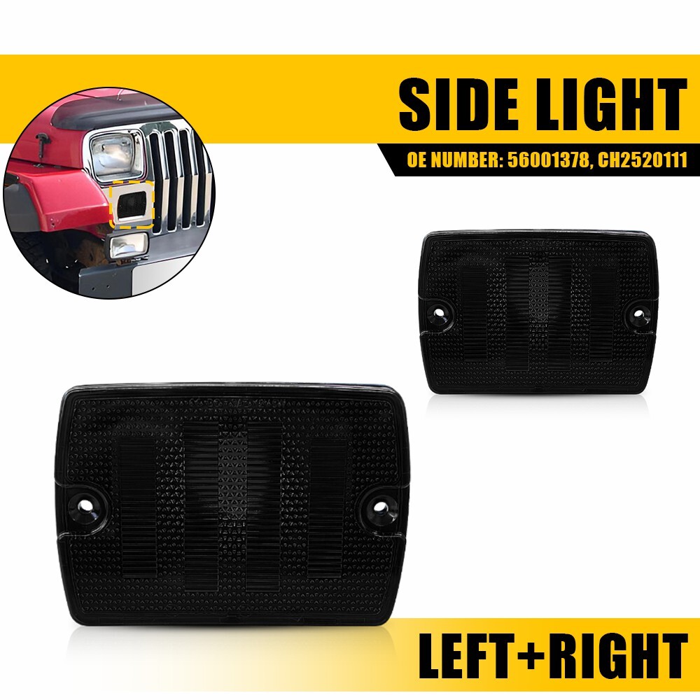 Smoked Front Turn Signal Parking Light Housings for 1987-1995 Jeep Wrangler YJ