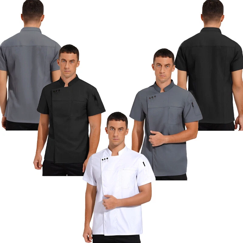 Unisex Men Women Coat Bakery Jacket Short Sleeve Tops Baking Work Lightweight - Image 3 of 4