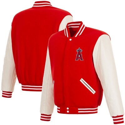 MLB Los Angeles Angels Reversible Fleece Jacket PVC Sleeves Front Logo Red White