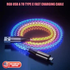 USB To USB C Cable RGB LED Light Fast Charging Cord Type C Charger for iPhone 16