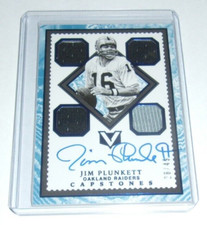 JIM PLUNKETT 2017 PANINI CAPSTONES GAME USED QUAD JERSEY AUTO 28/49 SIGNED CARD