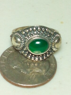 Vintage Sterling Silver Jade Ring 925 Twin Suns Rare Find Antique Size 6.8 B5