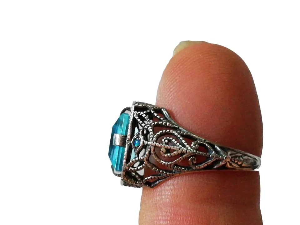 Anello Argento Con Acquamarina Naturale Mis 7 Americana - Immagine 2 di 4