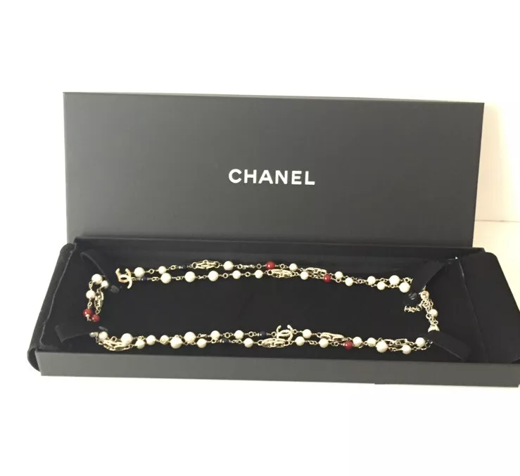 1990s Chanel Chain and Faux Pearl Long Double Strand Necklace
