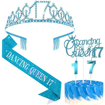 17th Dancing Queen Gifts for Girls Dancing Queen 17 Cake Topper 17th Tiara Cr...