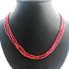 4 Strand Red Peacock Seed Beads Long Necklace, 23"
