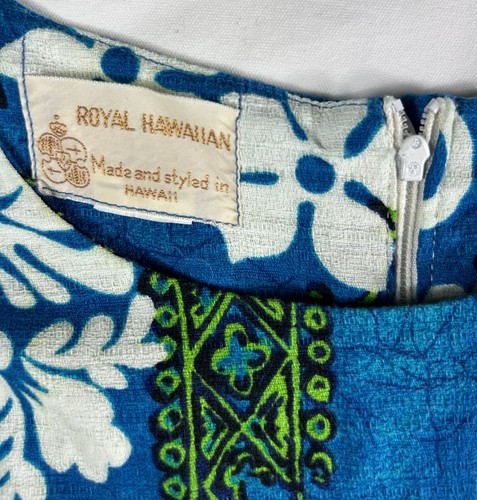 Vintage Royal Hawaiian Barkcloth Dress Large Made & Style In Hawaii Back Zip USA - Picture 3 of 9