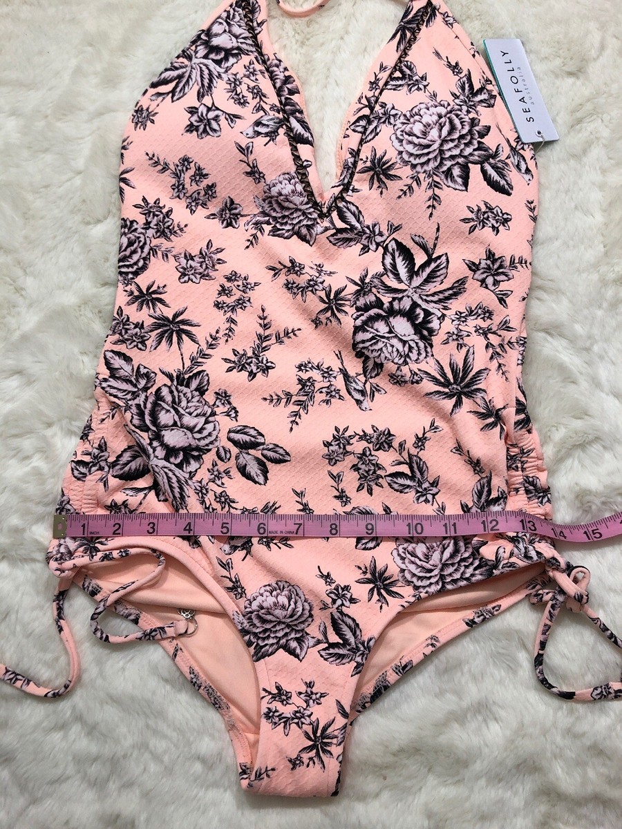 NWT $182 Seafolly Love Bird Deep V Maillot One-Piece Peach