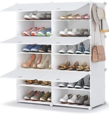 HOMIDEC Shoe Rack, 6 Tier Storage Cabinet 24 Pair Plastic White 