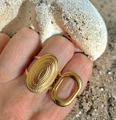 LUXE WATERPROOF Edelstahl Struktur Ring Gold Verstellbar Steine Boutique