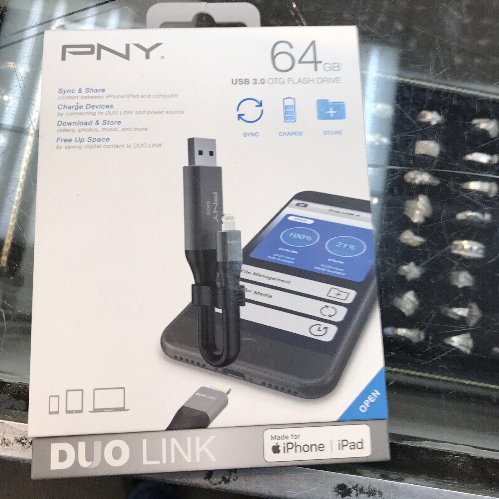 PNY - 64GB Duo Link iOS USB 3.0 OTG Flash Drive for iOS Devices and Computers 