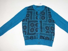 Ann Taylor Women's Mosaic Mixed Media Ann Cardigan Sweater Small NWT Teal Blue S