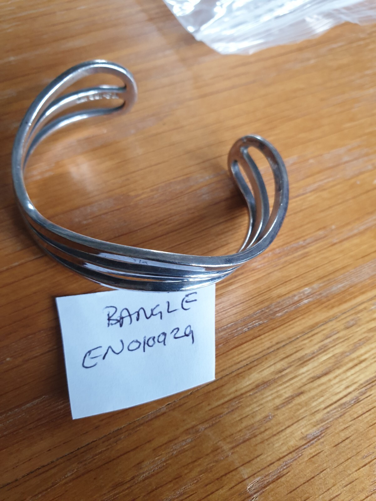 29.7g Heavy Triple Wave Cuff Bangle Solid Silver … - image 14