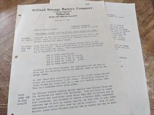 1928 Advertising Letter Willard Battery Company Cleveland Ohio 