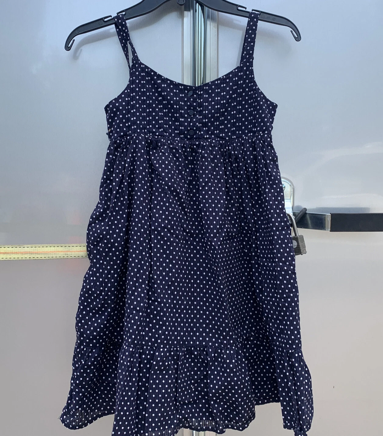 Gap Kids Girls Navy Blue White Polka Dot Dress Size M 8 Button Sleeveless EUC