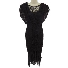 VTG Seneca Women 9 Black Floral Flower Lace Little Black Dress LBD Ruched Front