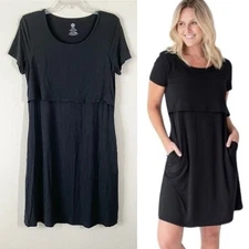 KINDRED BRAVELY Eleanora Maternity Nursing Dress Black Bamboo Pockets Casual M