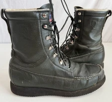 Dark Green Vintage Leather Lace Up Boots Cabela's USA Made Mens 10M Vibram