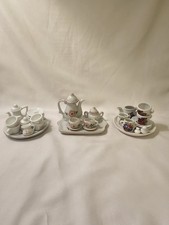 Lot Of 3 Vintage Miniature Mini Porcelain Tea Sets Collectible W/ Trays 30 Piece