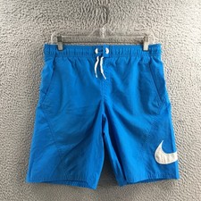 Nike Swim Trunk Short Mens L Blue Polyester Mid Rise Drawstring Stretch Pockets