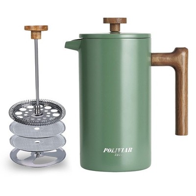 POLIVIAR French Press Coffee Maker, 34 oz Coffee Press with Real Wood Handle,...