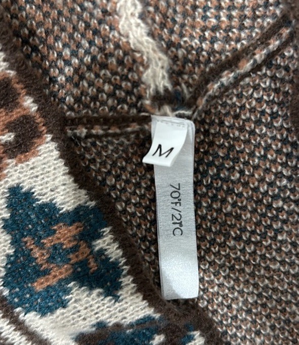 70/21 Women Cardigan Sweater Jacquard V-Neck Long Sleeve Knit Sweater Outerwear