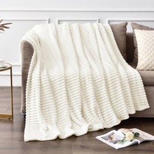BEDELITE Fleece Throw Blanket for Couch   3D Ribbed Jacquard Soft and Warm De...