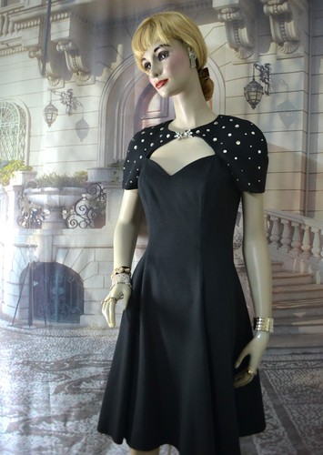 Morton Myles for the Warrens Cocktail Dress Size 6 to 8 Black with Rhinestones