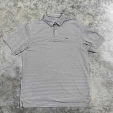 Vineyard Vines Polo Shirt Mens Medium Blue Stripe Performance Golf Stretch