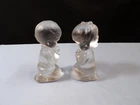 Set of Fenton Clear Satin Glass Crystal Velvet Boy & Girl Praying Figurines INV2