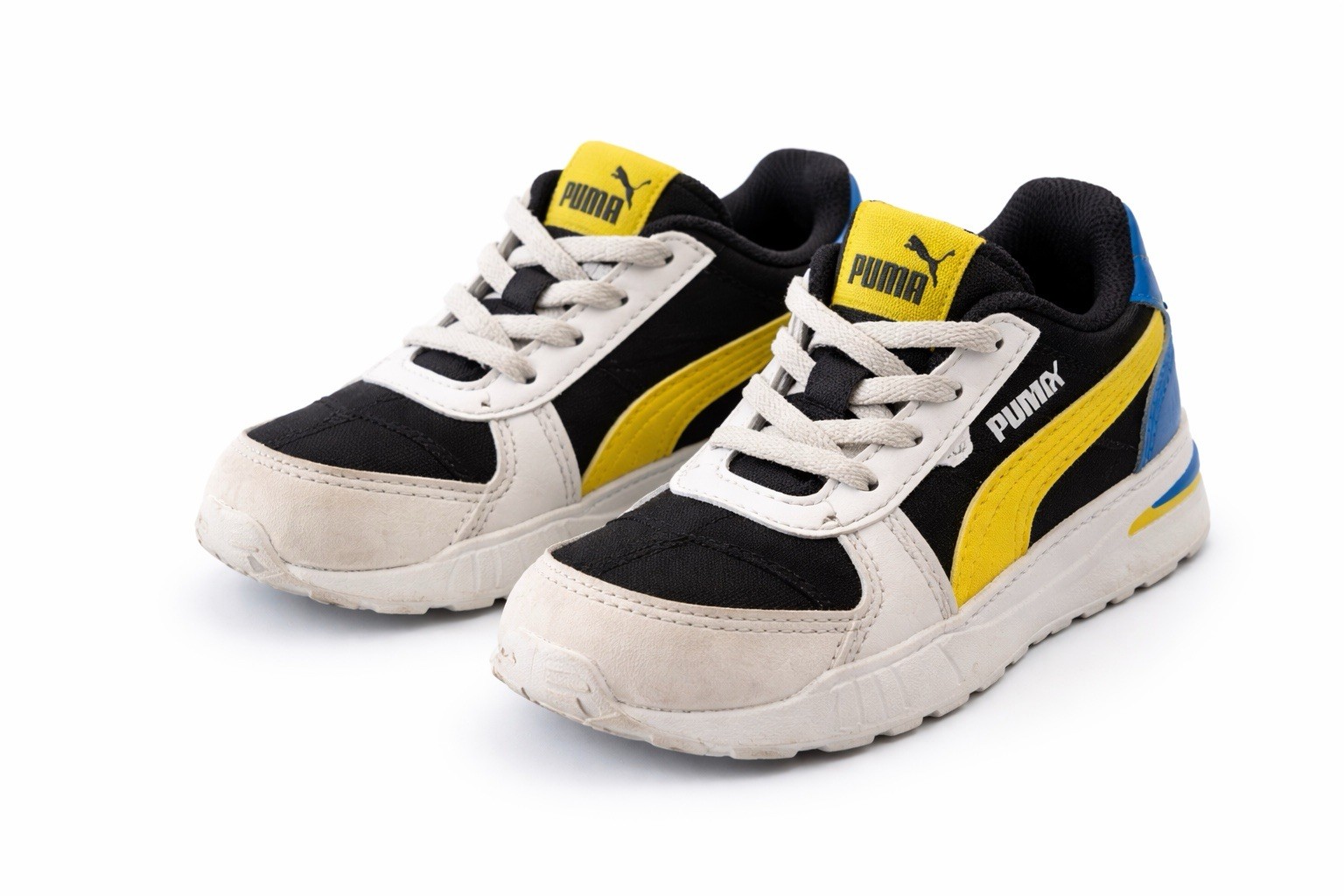 PUMA Unisex Kids Sneaker Black Yellow Blue White 382818-02 Athletic Shoes 9C