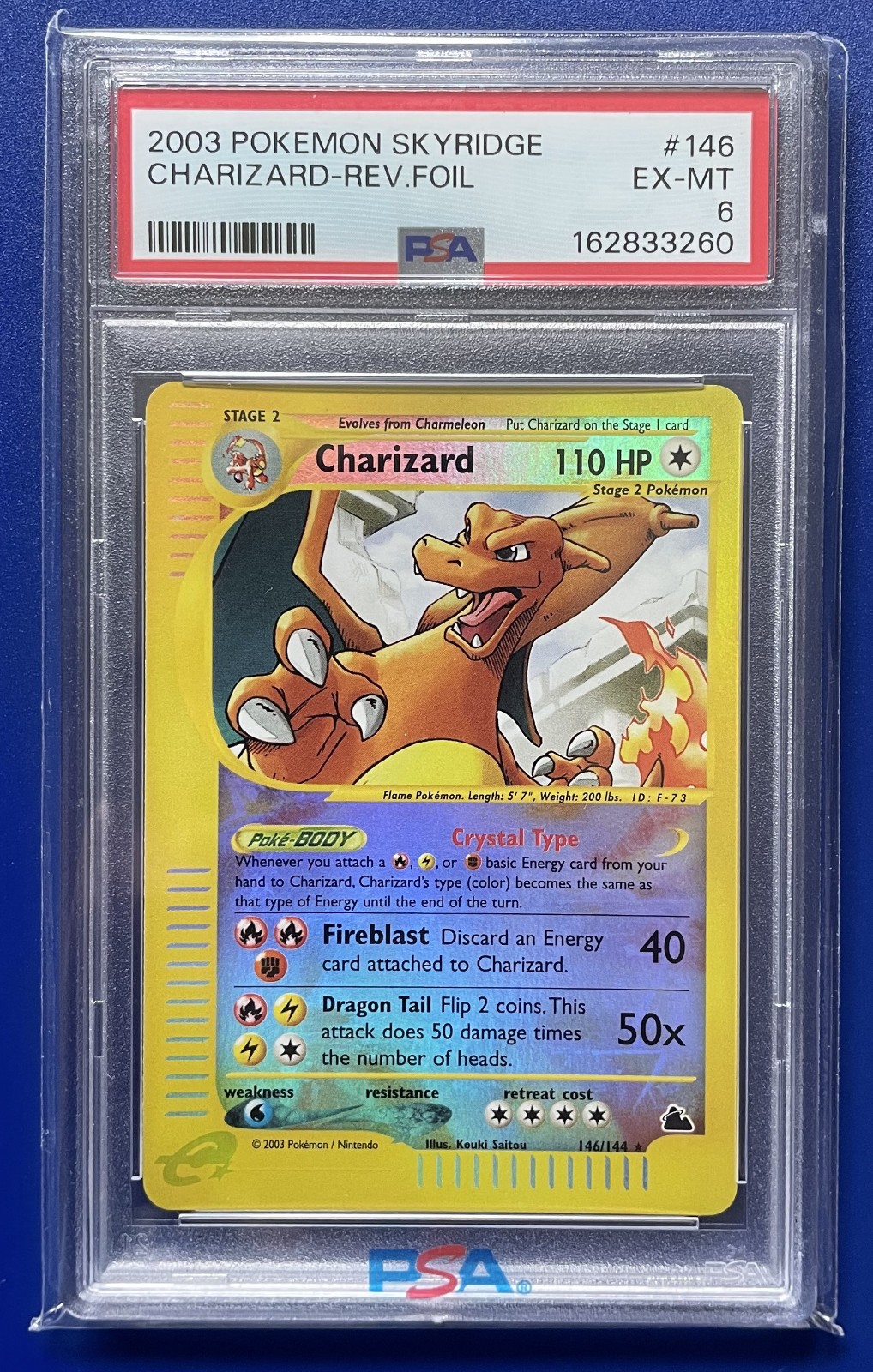 2003 POKEMON SKYRIDGE CHARIZARD 146/144 REV HOLO SECRET RARE CRYSTAL TYPE PSA 6