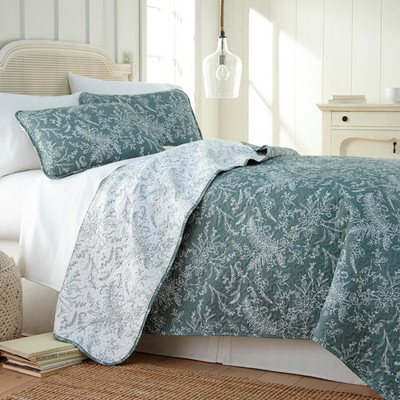 Oversized Quilt Bedding Set Full Size, Reversible Quilt, Floral Coverlet, Printe