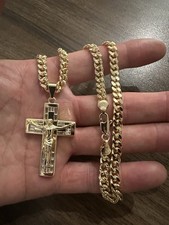 18 Carat Gold Filled 6mm 20in Diamond Cut Curb Chain, Crucifix,750,none Tarnish