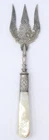 Mother of Pearl Handle Silver Plated Bread Fork Pierced Three Prong Serving Fork