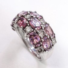 Vtg M Diamonique 925 CZ Triple Row Ring Sterling Silver Purple Clear Crystal Y2K