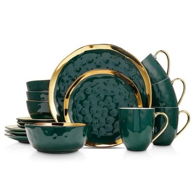 Stone Lain Florian Modern Porcelain 16 Piece Dinnerware Set, Plates and Bowls
