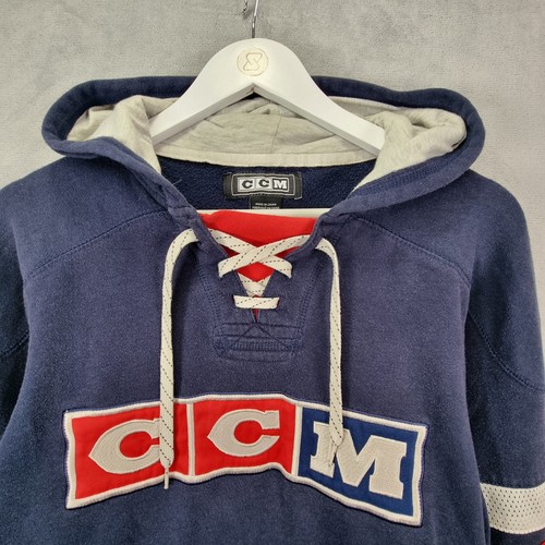 CCM Hoodie Mens Small Blue Lace Up 3 Block Hookey Sweatshirt Pullover - Picture 2 of 9