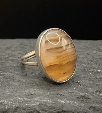 SZ 6 Vintage Sterling Silver Banded Agate Cabochon Estate Ring 925