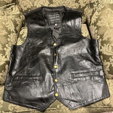 Genuine Leather Men's Black Vest Italian Stone Design Navarre Size M