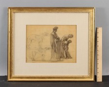Antique CHARLES C.F. HOFFBAUER Greyhound Dog Figure Study Sketch Figure Drawing 