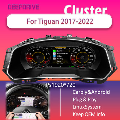 Virtual Instrument Cluster for VW Tiguan 2017-2022 Digital LCD Panel Speedometer