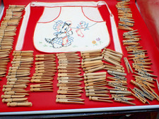 Vintage Wooden Clothes Pins 160  Duck Bill  Spring Embroidered Clothes pin bag